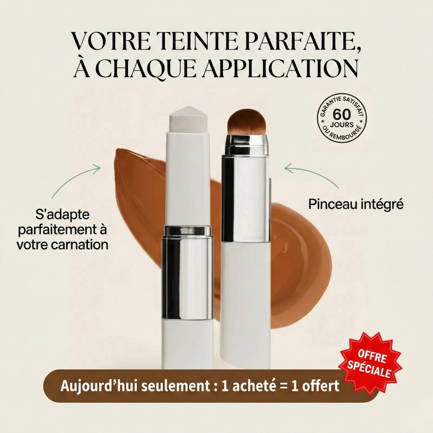 Fond de teint en stick à teinte adaptative (1 acheté = 1 offert)